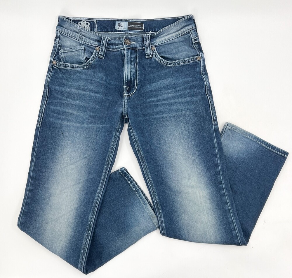 Rock Republic Jeans Womens 32 Blue Embroidered Embellished Relaxed Straight Leg
